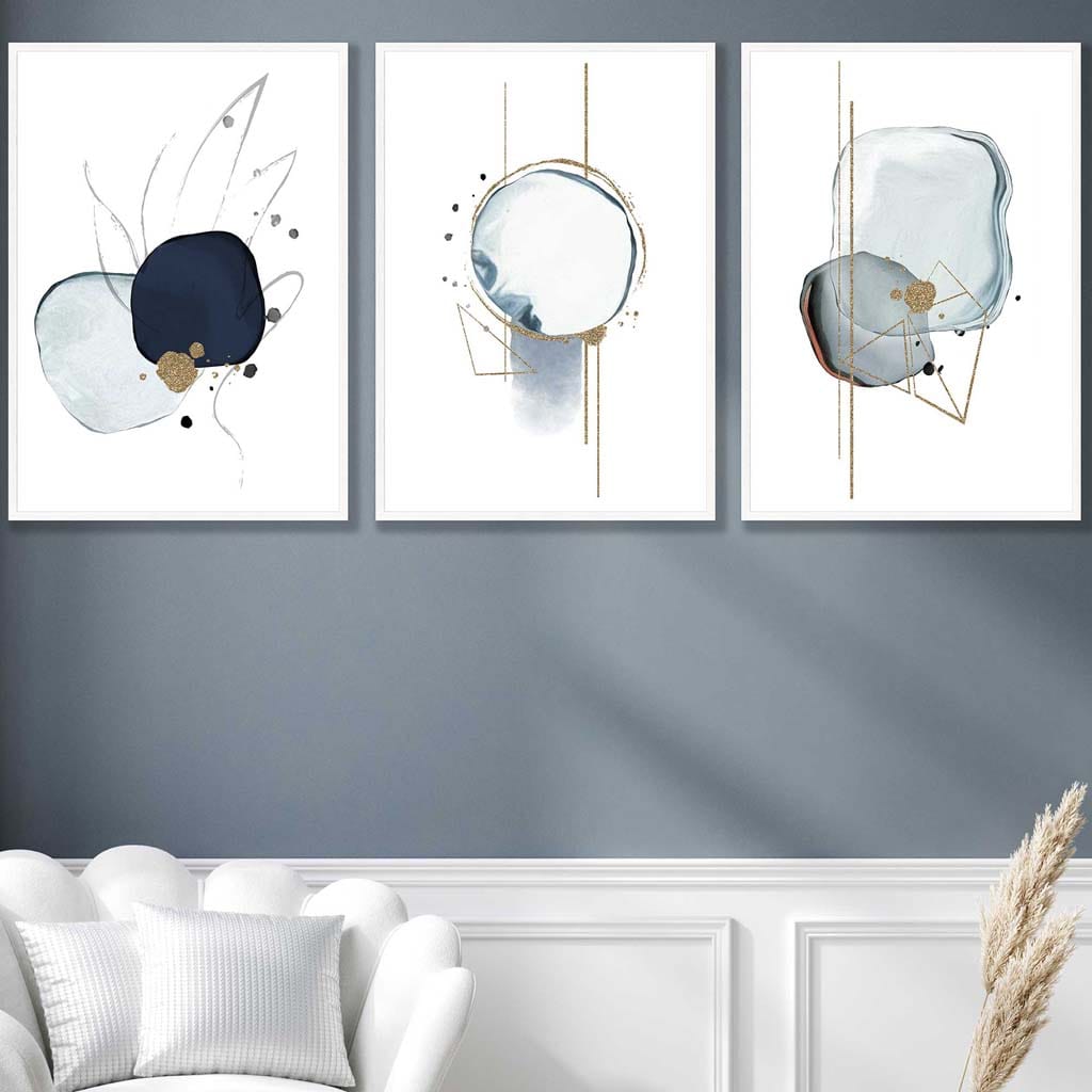 Abstrakte Winterstimmung – Marineblau-Goldene Kunstdrucke, 3er-Set