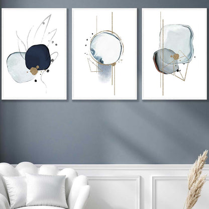 Abstrakte Winterstimmung – Marineblau-Goldene Kunstdrucke, 3er-Set