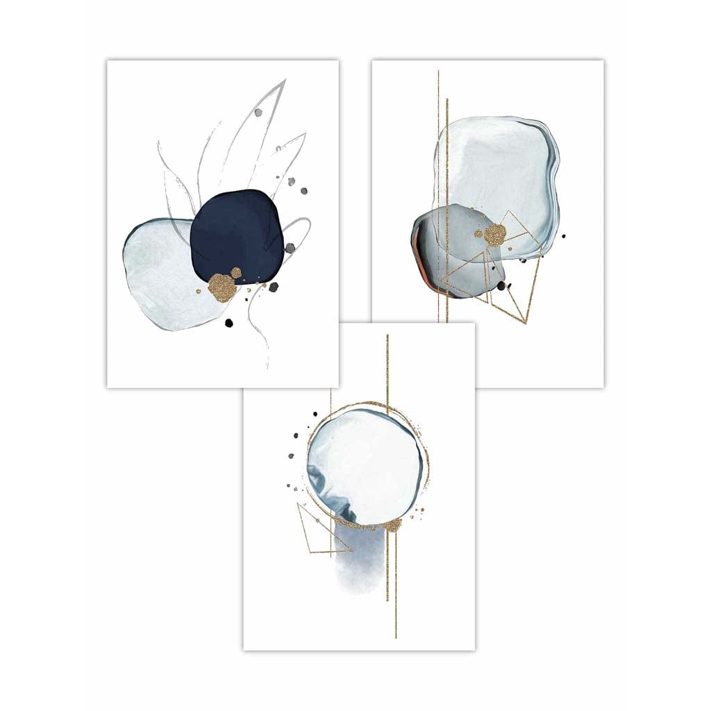 Abstrakte Winterstimmung – Marineblau-Goldene Kunstdrucke, 3er-Set