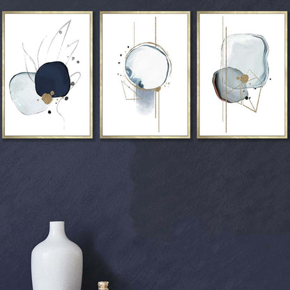 Abstrakte Winterstimmung – Marineblau-Goldene Kunstdrucke, 3er-Set