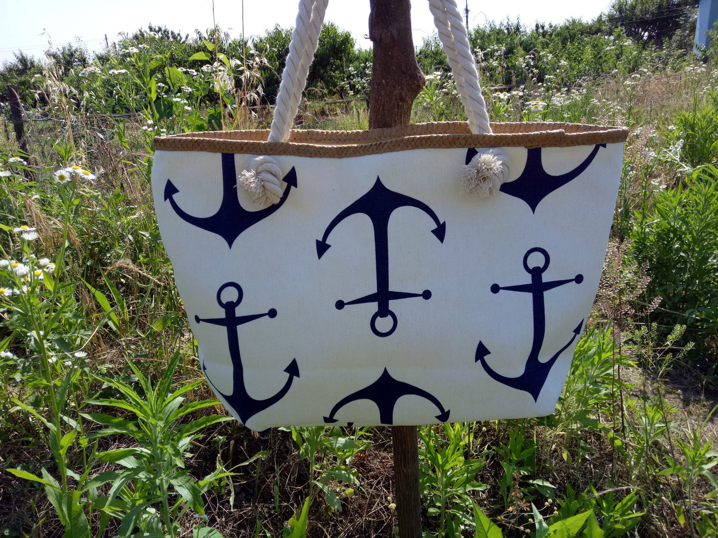 Strandtasche mit Maritimen Ankerdesign Brehn