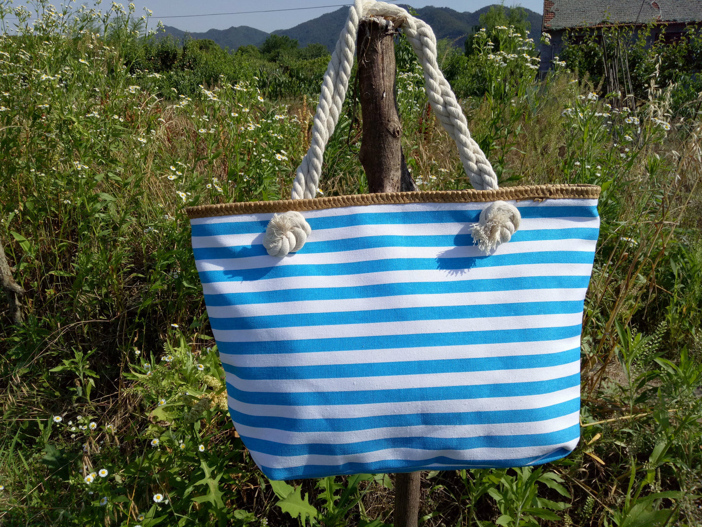 Strandtasche Aus Hochwertigem Segeltuch mit Robusten Seilgriffen Brehn