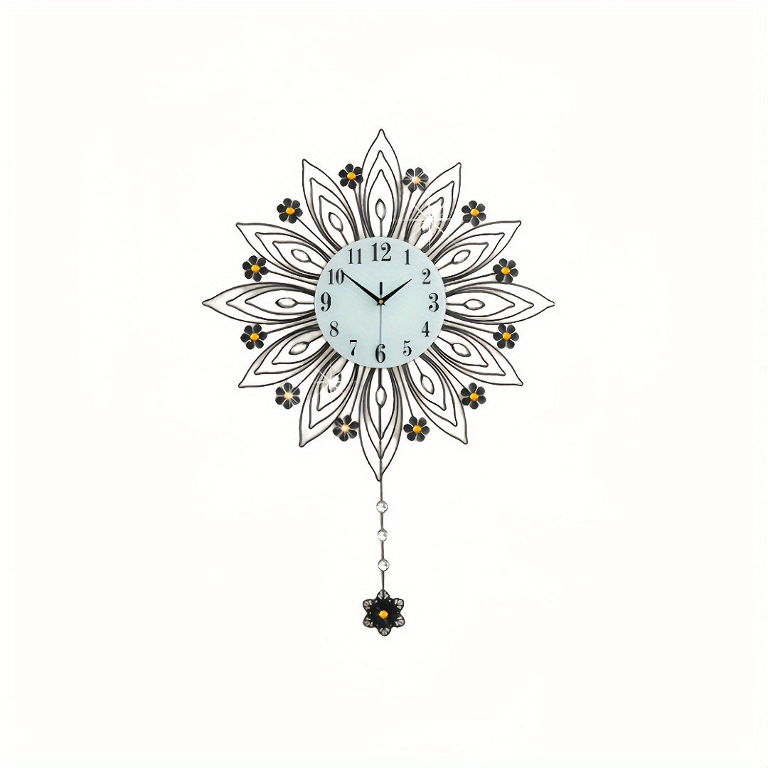 Elegante Blumen-Wanduhr mit luxuriösen goldenen Akzenten | Brehn