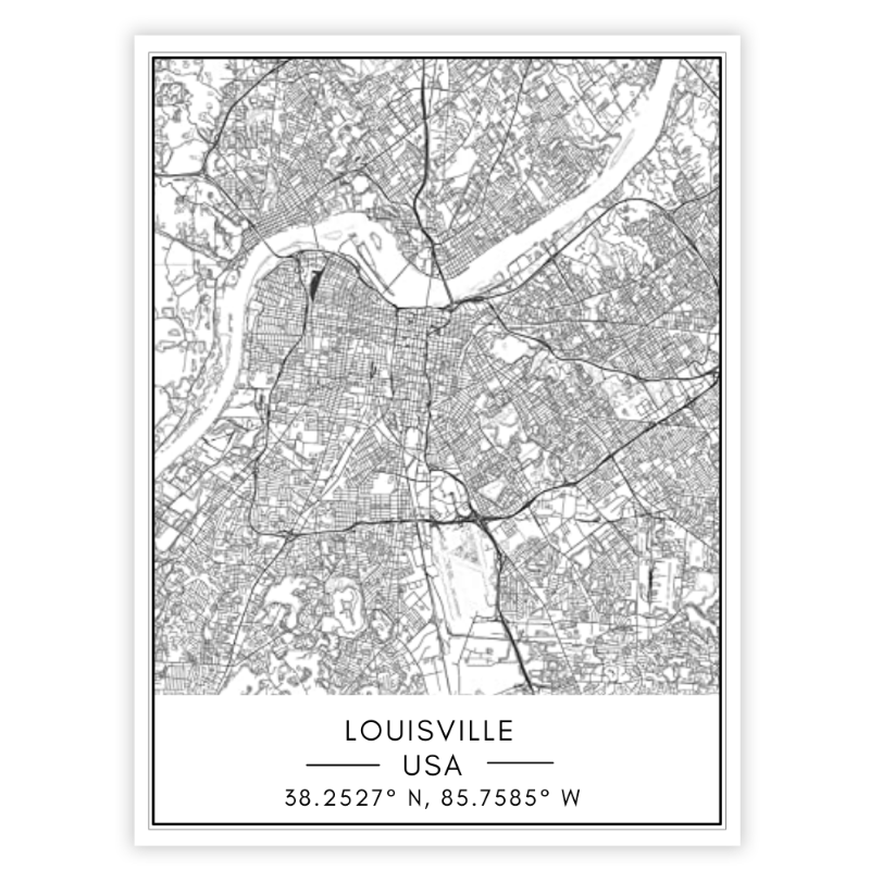 Louisville City Map - Leinwand Wandkunst Malerei