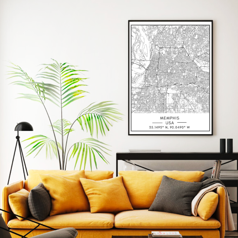 Memphis Stadtplan - Leinwand Wandkunst Gemälde