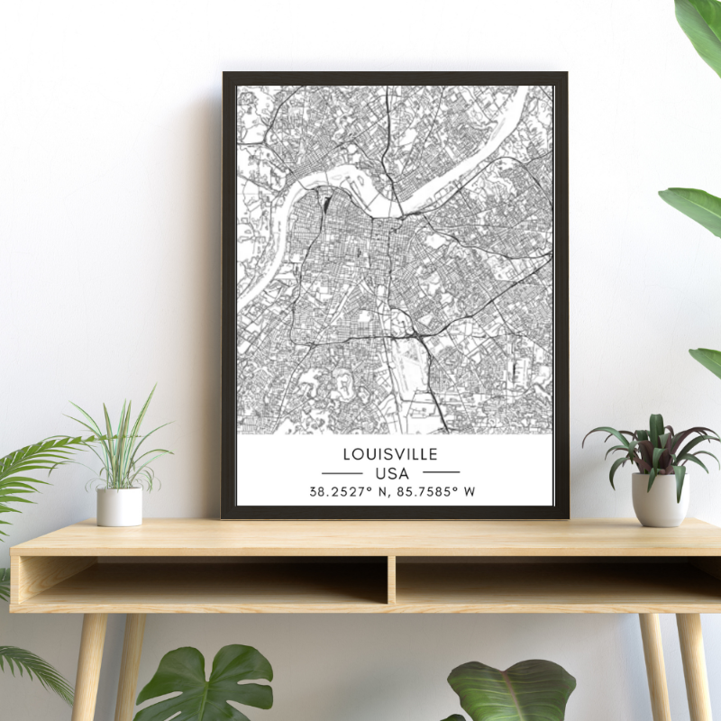 Louisville City Map - Leinwand Wandkunst Malerei