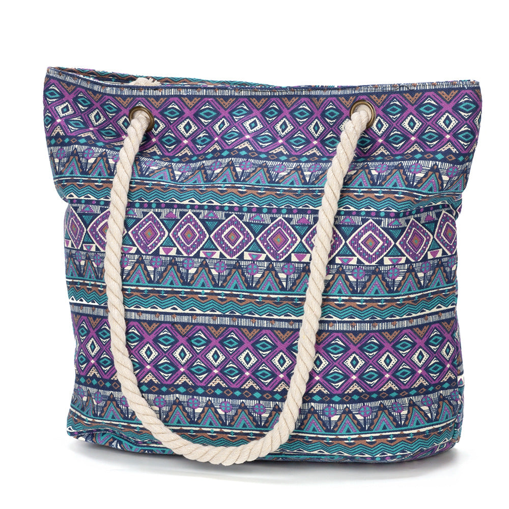 Strandtasche mit Floralen Motiven und Stabilen Seilgriffen Brehn