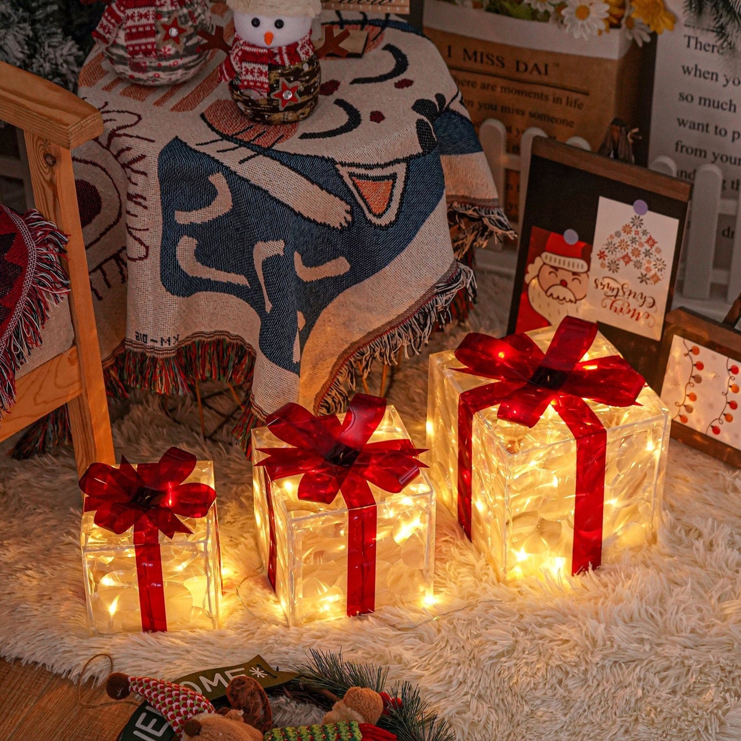 Brehn | GlowBox – LED Geschenkschachteln Set für Weihnachtsdekoration (3 Stück)