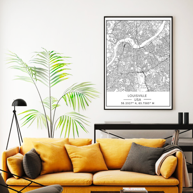 Louisville City Map - Leinwand Wandkunst Malerei