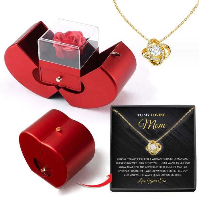 Rote Apfel Schmuckbox mit ewiger Rose und Halskette | Brehn