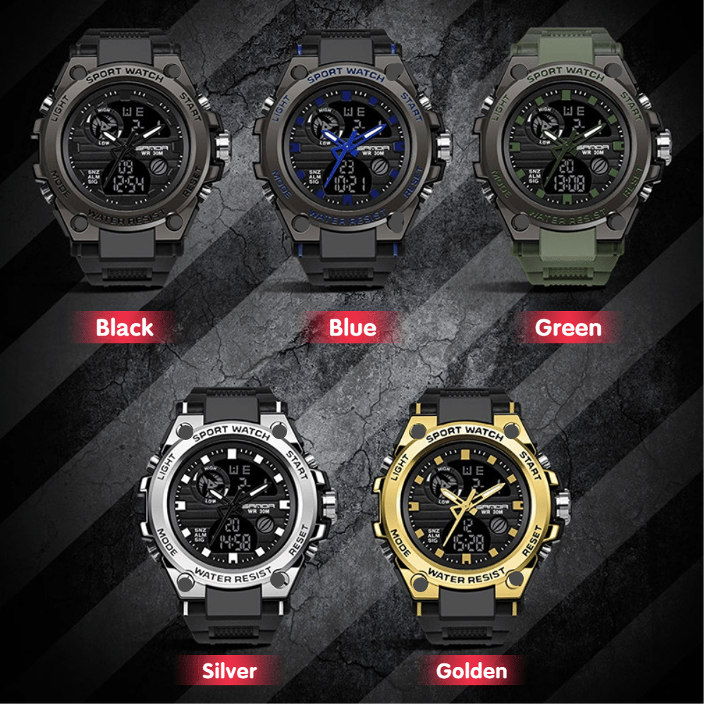 Brehn | Sportliche Dual-Display Mode Multifunktionale wasserdichte leuchtende Herrenarmbanduhr
