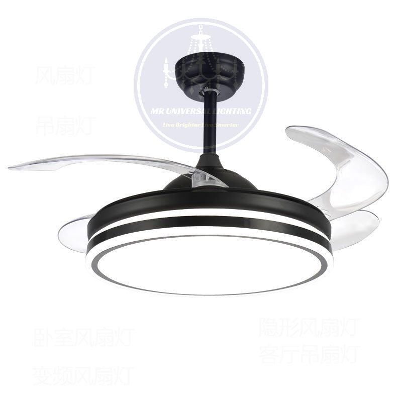 Moderner einziehbarer Deckenventilator mit Licht-Schwarz | Brehn