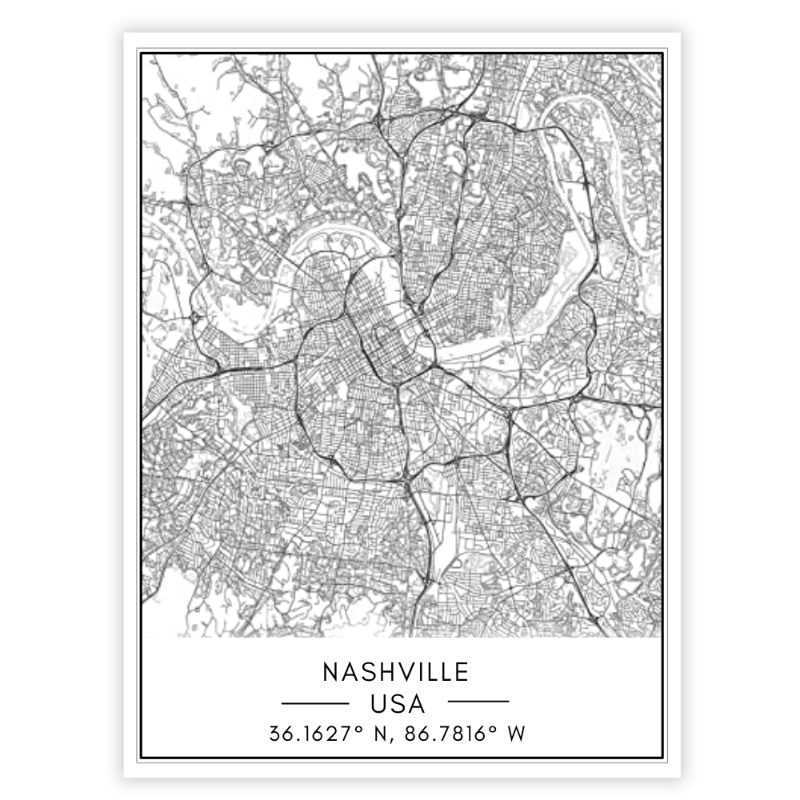 Stadtplan von Nashville – Leinwandbild
