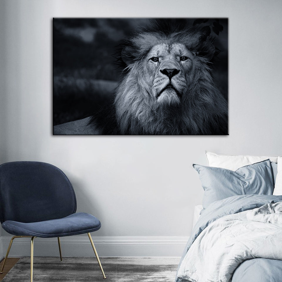 Grayscale Besorgter Löwe - Leinwand Wandkunst Gemälde