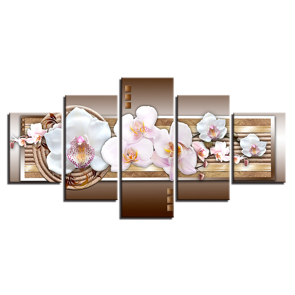 Klassische Pink Orchideen 5-teilige Leinwand Wandkunst Malerei