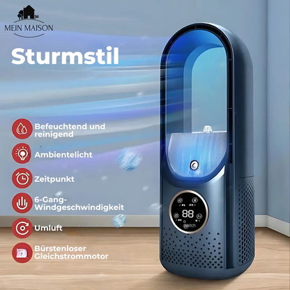 Airevo Luftkühler | Klingenloser USB Ventilator | 6 Stufen | Leise & Mit Timer | Luftbefeuchtung | Brehn