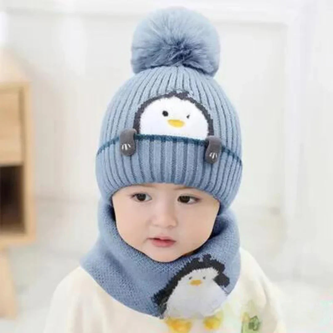 Brehn | Warmer Pinguin-Look – Strickmütze & Schal-Set für Kinder