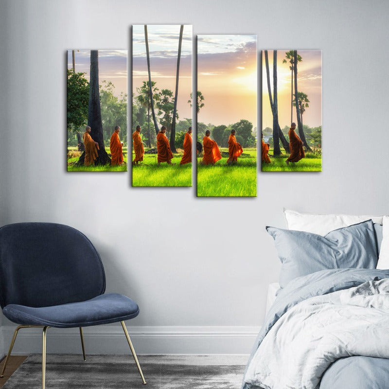 4-teilige entspannende Mönche - Leinwand Wandkunst Malerei