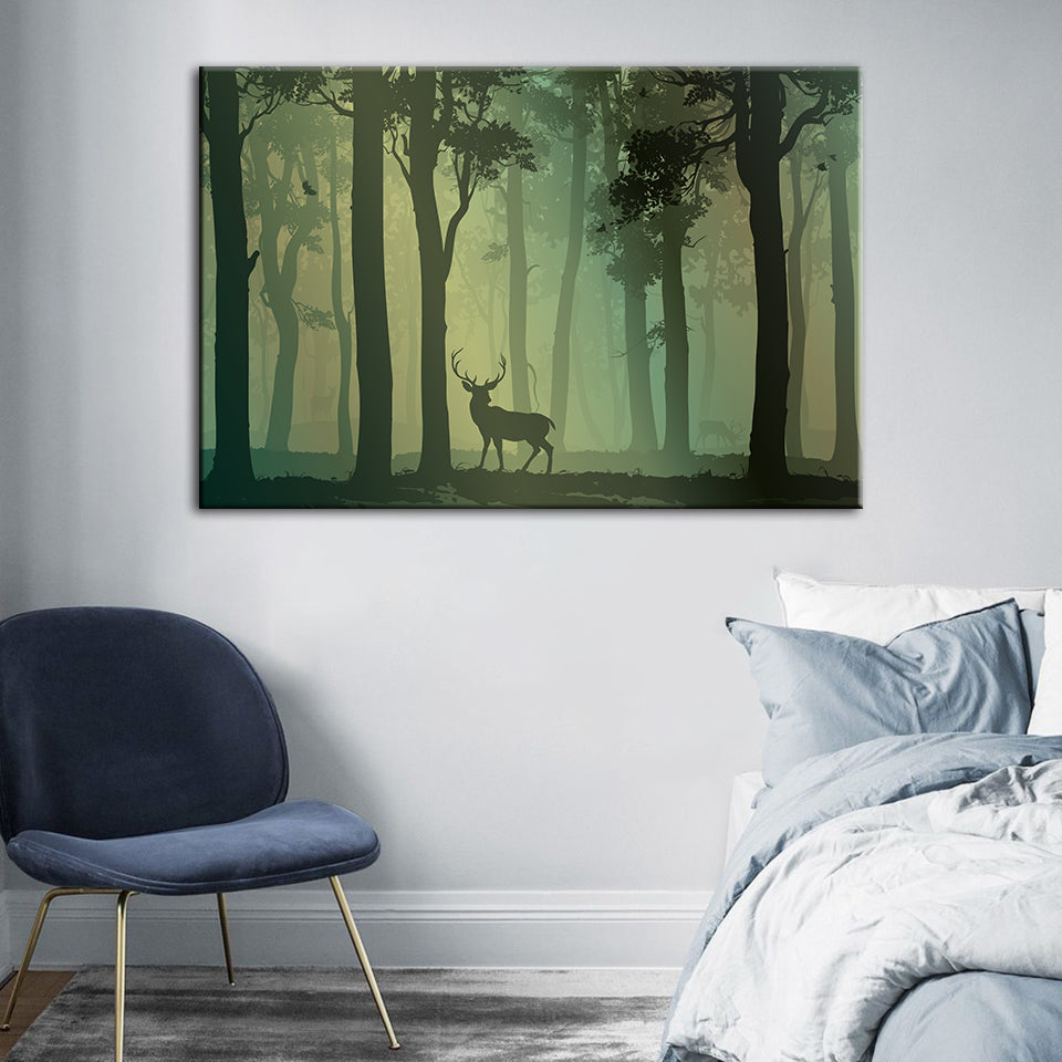 Verzaubertes grünes Tönung Silhouette Reh - Leinwand Wandkunst Malerei