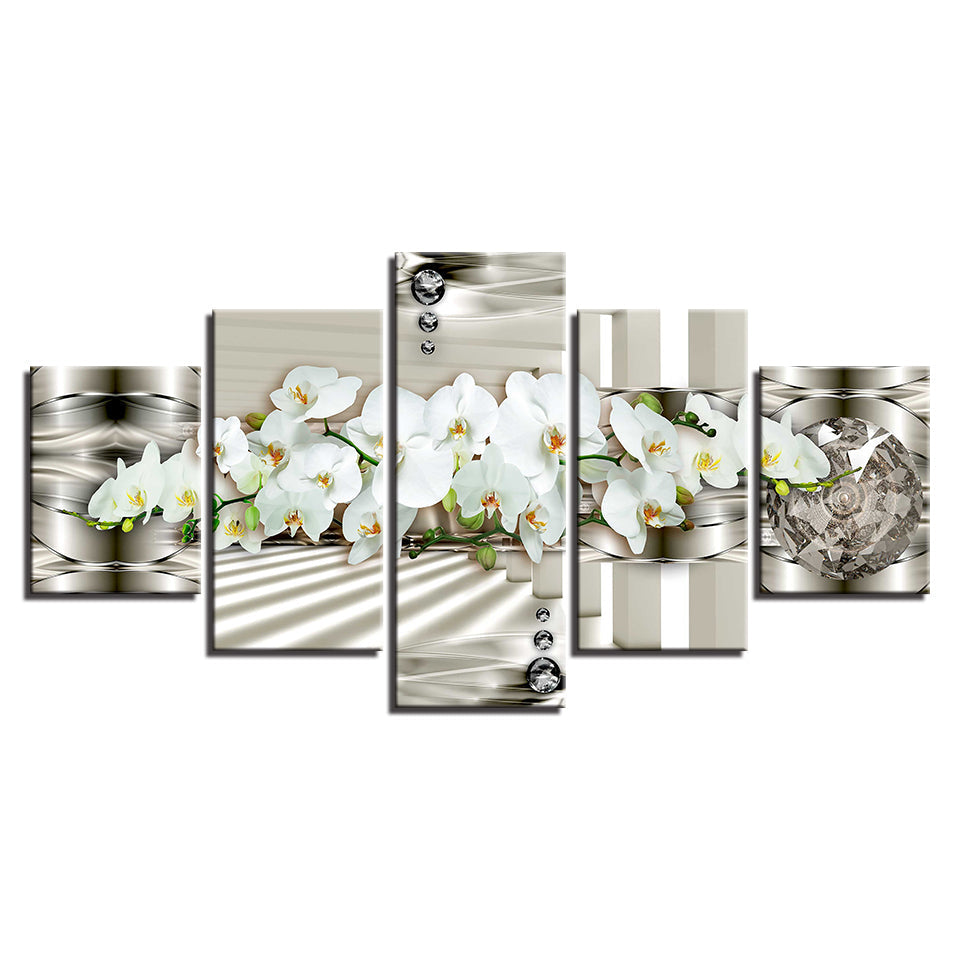 Moderne Weiße Orchideen 5-teilig - Leinwand Wandkunst Gemälde