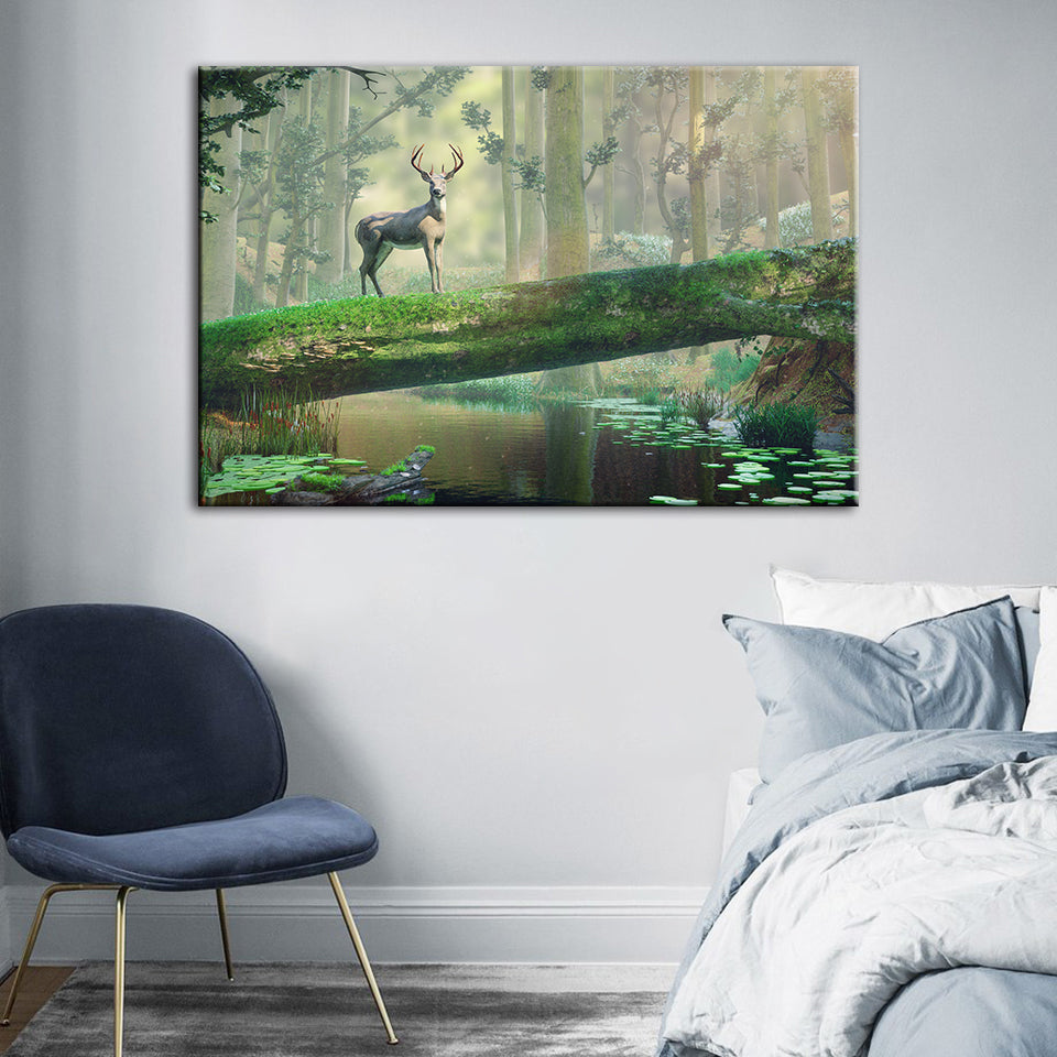 Verzauberter Wald Hirsch - Leinwand Wandkunst Gemälde