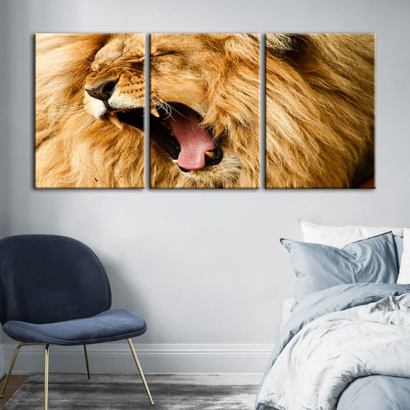 Wütender Löwenbrüll-Canvas Wandkunst Gemälde 3 Teile