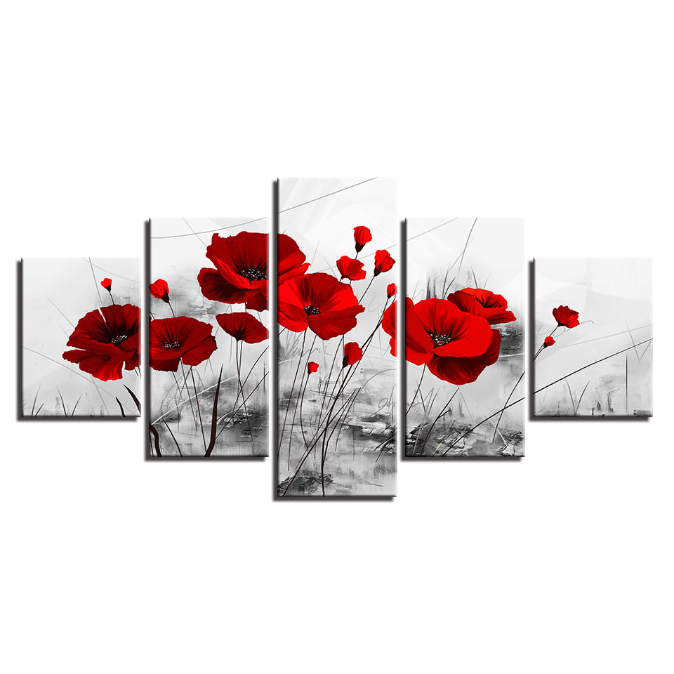 Fette rote Mohnblumen 5 Stück - Canvas Wandkunst Gemälde