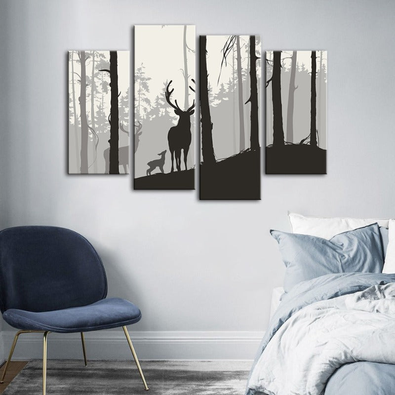 4 Stück Silhouette Hirsch Familie - Leinwand Wandkunst Malerei