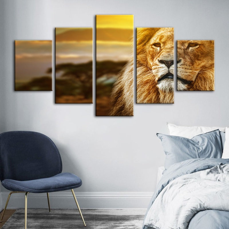 5-teilige unamused Löwe - Leinwand Wandkunst Gemälde