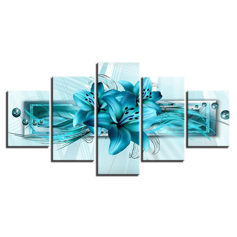 5-teilige blaue Tulpe Blume - Leinwand Wandkunst Gemälde