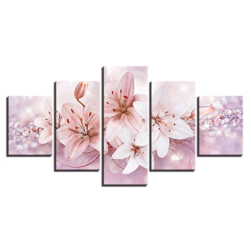 5-teiliges Rot- und Weißes Ombre Blumen - Leinwand Wandkunst Gemälde