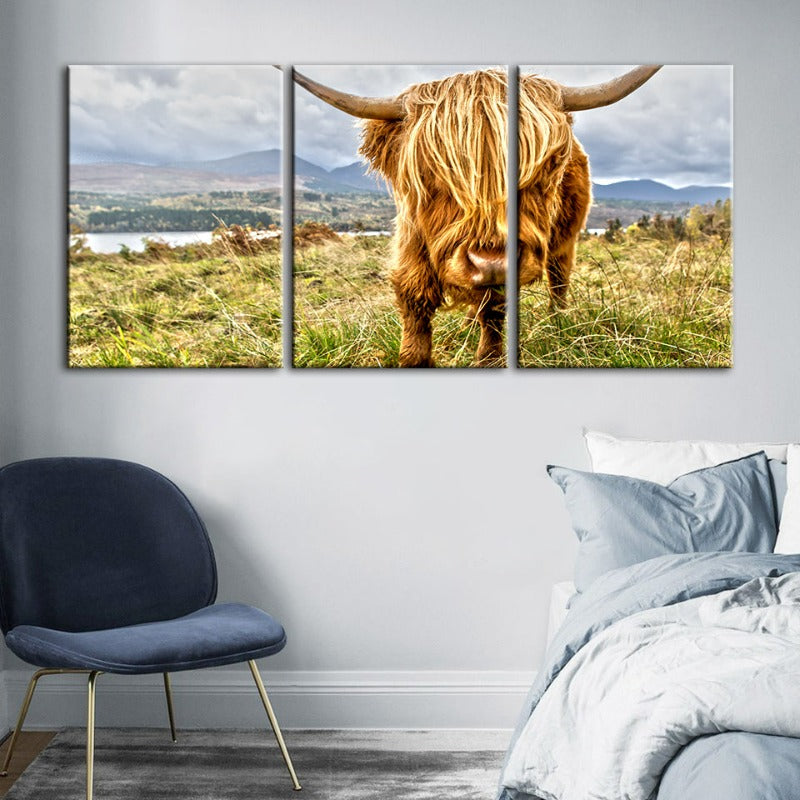 Niedliches Wildes Kuh-Canvas Wandkunst Gemälde 3 Teile