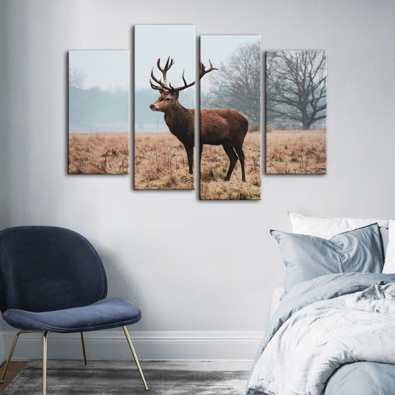 4 Stück Regal Hirsch in der Ebene - Leinwand Wandkunst Gemälde