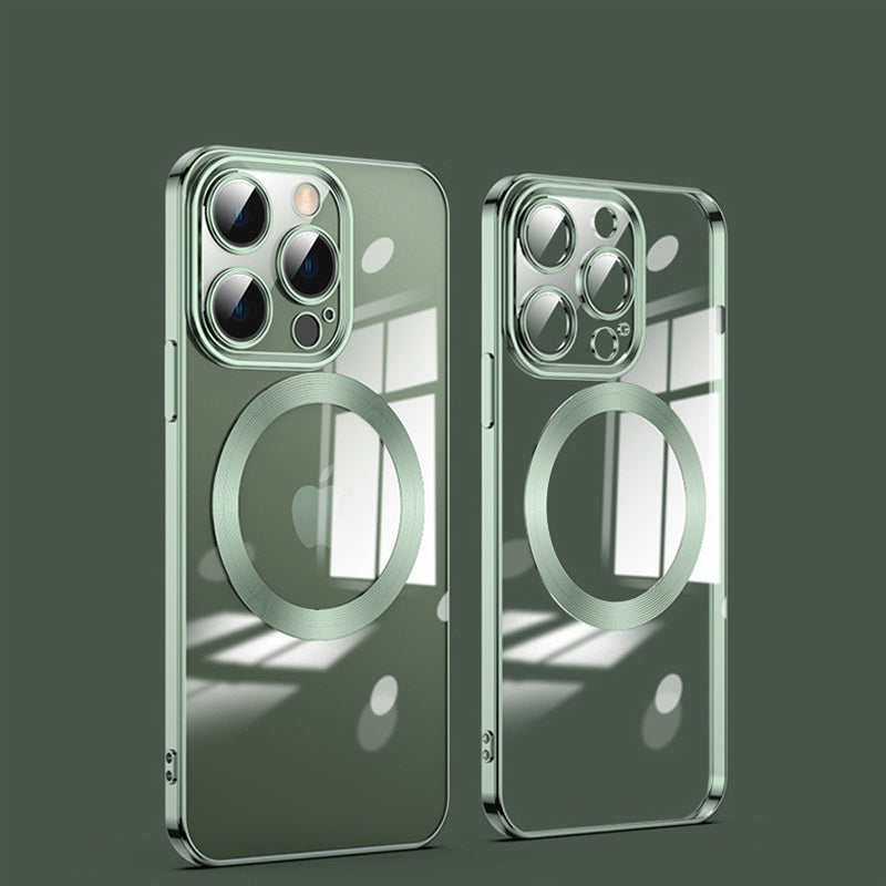 Galvanisierte, kabellose magnetische Ladehülle mit integriertem Objektiv für iPhone