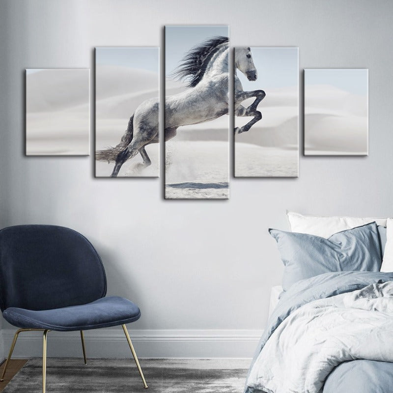 5-teilige Springendes Weißes Pferd - Leinwand Wandkunst Gemälde