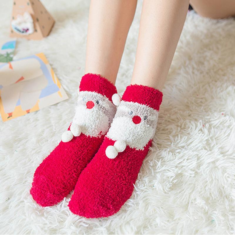 Brehn | 4 Paar Weihnachts-Themen Korall-Fleece weiche warme Socken