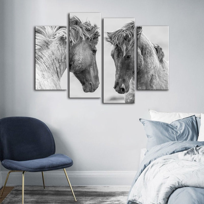 4 Stück Zwei Weiße Pferde - Leinwand Wandkunst Gemälde