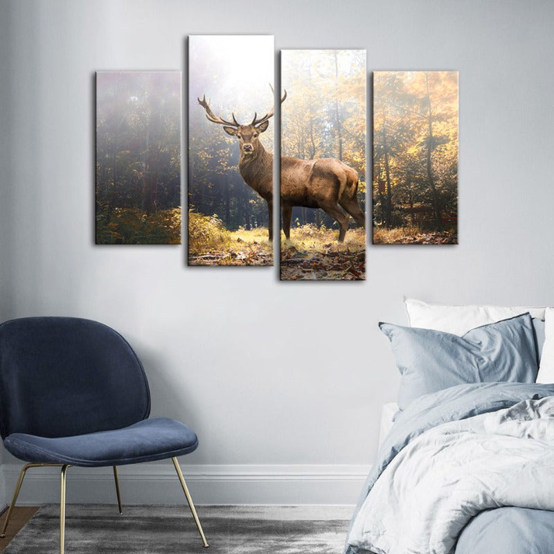 4 Stück Majestätische Rehe im Wald - Leinwand Wandkunst Gemälde