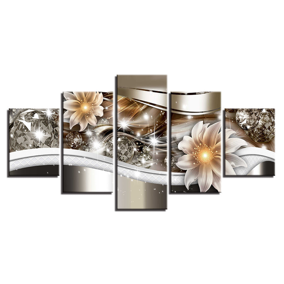 Leuchtende Funkelnde Blumen 5 Teilig - Leinwand Wandkunst Gemälde