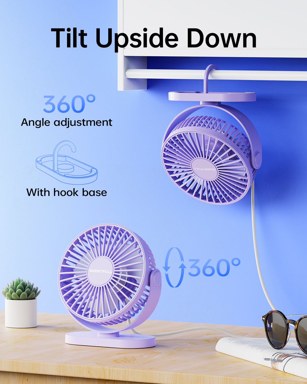 2-in-1 Hook & Desk Fan - 3-Geschwindigkeit mit 360° Rotation | Brehn