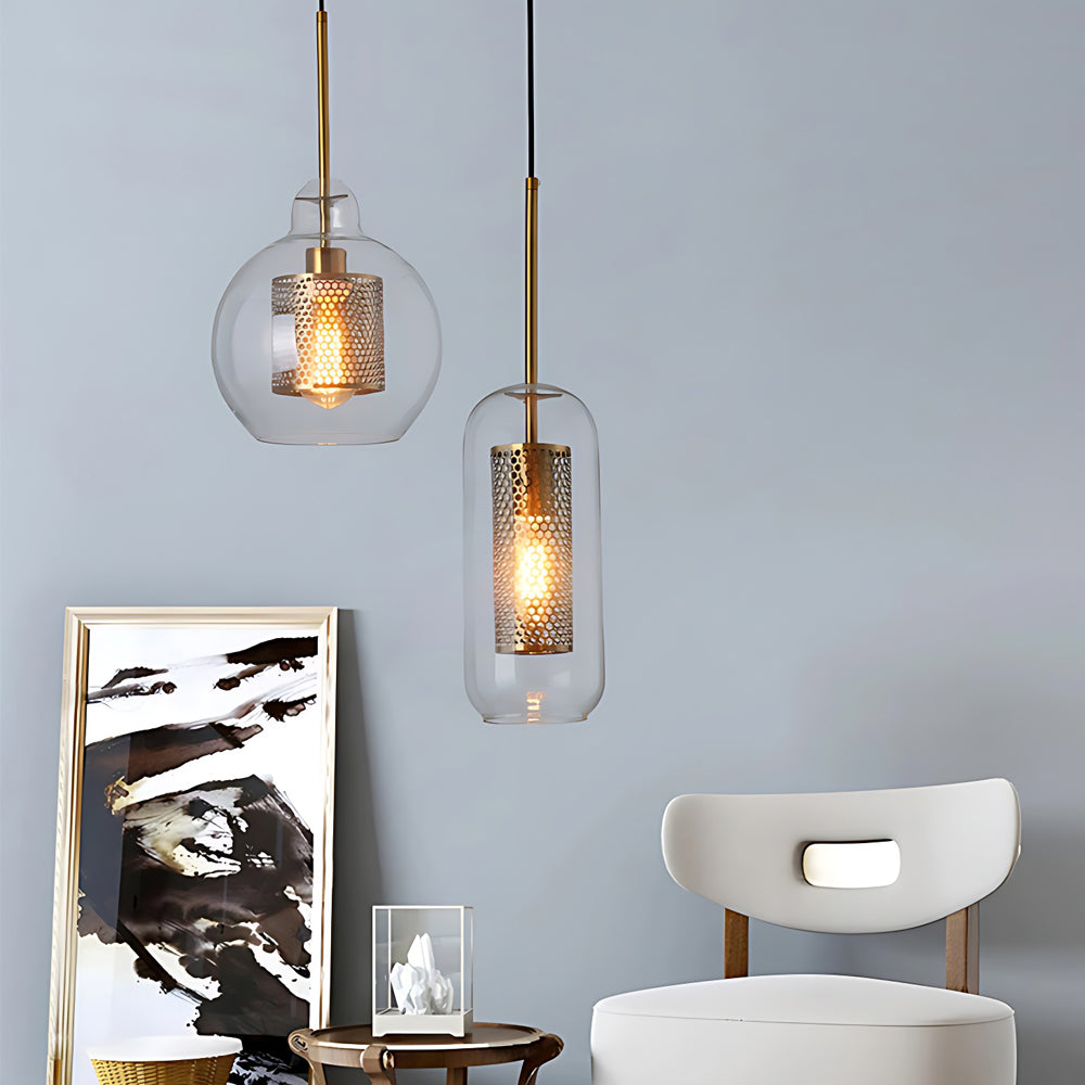 Vintage Industrie Hängelampe mit rundem Glas und Gold – LED Pendelleuchte für Esszimmer und Wohnzimmer | Brehn