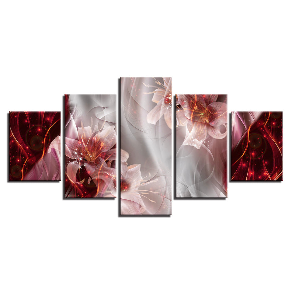 Fantastische Pink Lilien 5 Teile - Leinwand Wandkunst Malerei