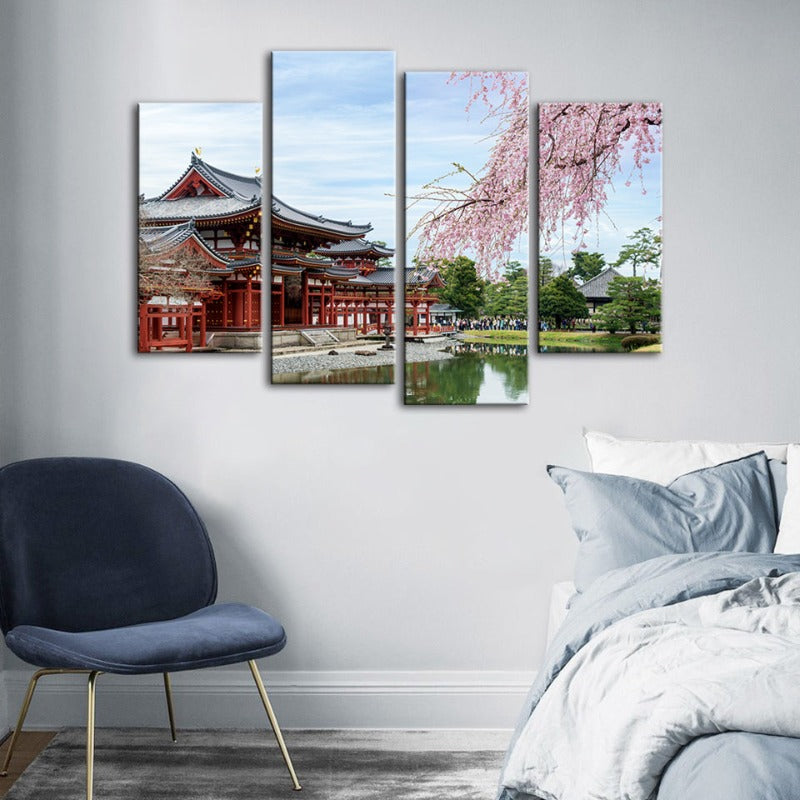 4 Stück atemberaubende Kirschblüte - Leinwand Wandkunst Malerei