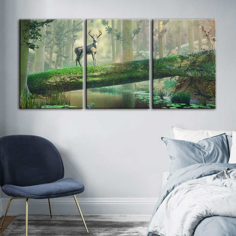 Bezauberter Wald Reh-Canvas Wandkunst Gemälde 3 Teile