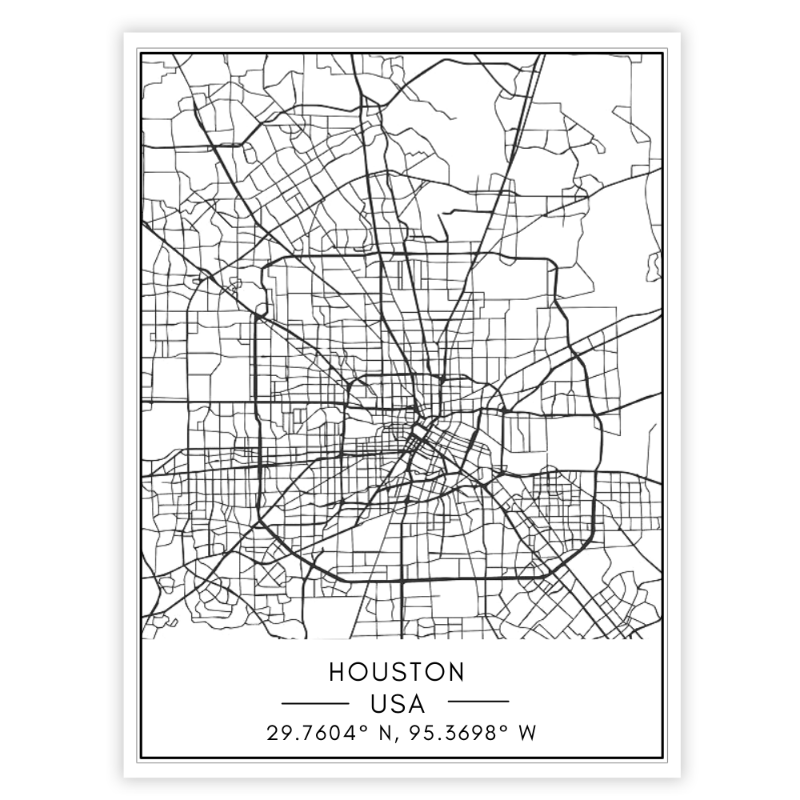 Houston Stadtplan - Leinwand Wandkunst Gemälde