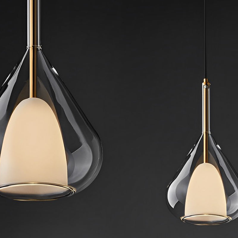 Industrielle Pendelleuchte mit Doppelglas und Regentropfen-Design - Kleine Hängelampe für Esszimmer und Küche, modernes minimalistisches Design | Brehn