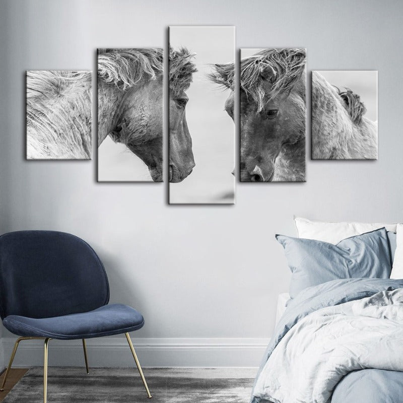 5 Stück Zwei Weiße Pferde - Leinwand Wandkunst Malerei