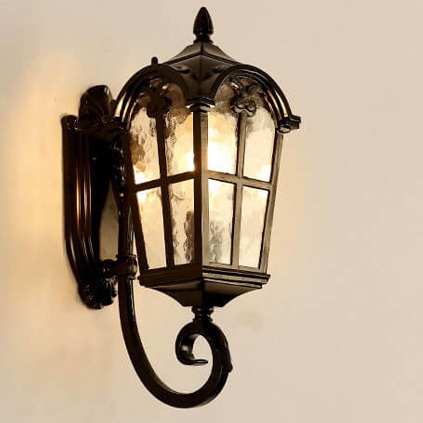 Europäische Retro-Glas-Aluminium-Laterne Außen wasserdicht 1-Licht-Wandleuchte Lampe | Brehn