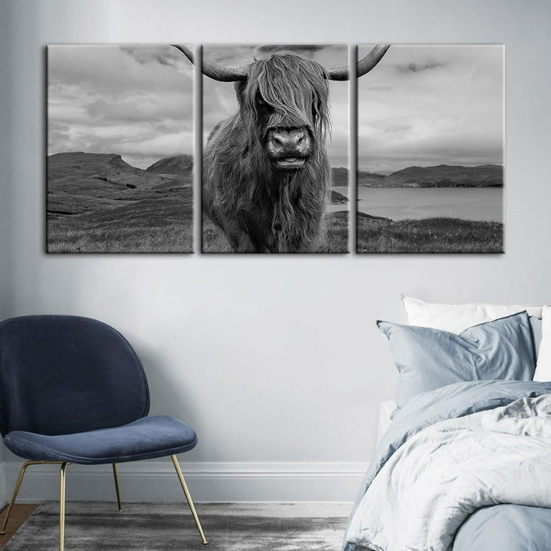 Schwarz und Weiß Kuh-Canvas Wandkunst Gemälde 3 Teile