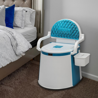 Brehn Tragbare Toilette für Senioren & Erwachsene – mit Armlehnen, Rückenlehne und herausnehmbarem Behälter, für drinnen & draußen
